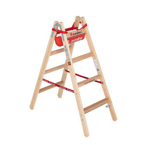Euroline Holz-Sprossenleiter mit Comfort- Breitsprosse und Eimerhaken Nr. 10504