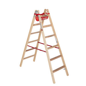 Euroline Holz-Sprossenleiter mit Comfort- Breitsprosse und Eimerhaken Nr. 10504 2 x 6