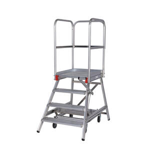 Euroline Mobile Podesttreppe einseitig begehbar mit Zentralfeststellung* 4 Stufen