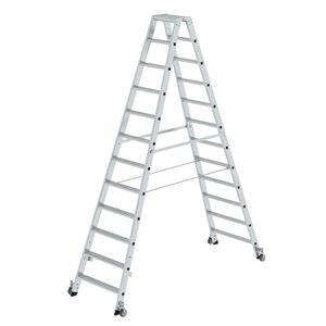 Günzburger Steigtechnik Stufen-Stehleiter beidseitig begehbar mit Rollen