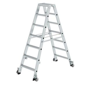 Günzburger Steigtechnik Stufen-Stehleiter beidseitig begehbar mit Rollen