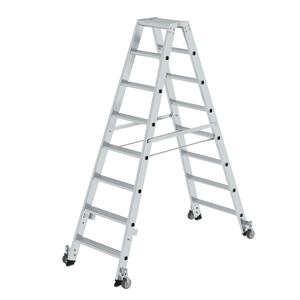 Günzburger Steigtechnik Stufen-Stehleiter beidseitig begehbar mit Rollen