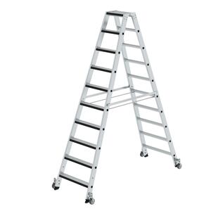 Günzburger Steigtechnik Stufen-Stehleiter beidseitig begehbar mit relax step® und Rollen