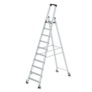 Günzburger Steigtechnik Stufen-Stehleiter einseitig begehbar mit Rollen