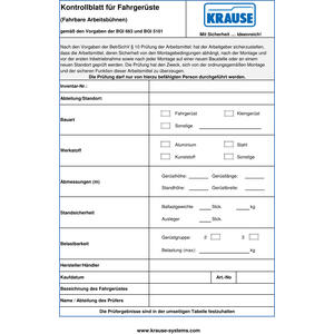 Krause Kontrollblätter Fahrgerüste  (25 Stück) im Ordner