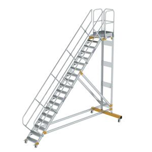 Günzburger Steigtechnik Plattformtreppe 45° fahrbar Stufenbreite 600mm 19 Stufen Aluminium geriffelt
